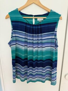 Calvin Klein Sleeveless Striped Teal & Navy Camisole size 1X Women’s LNC